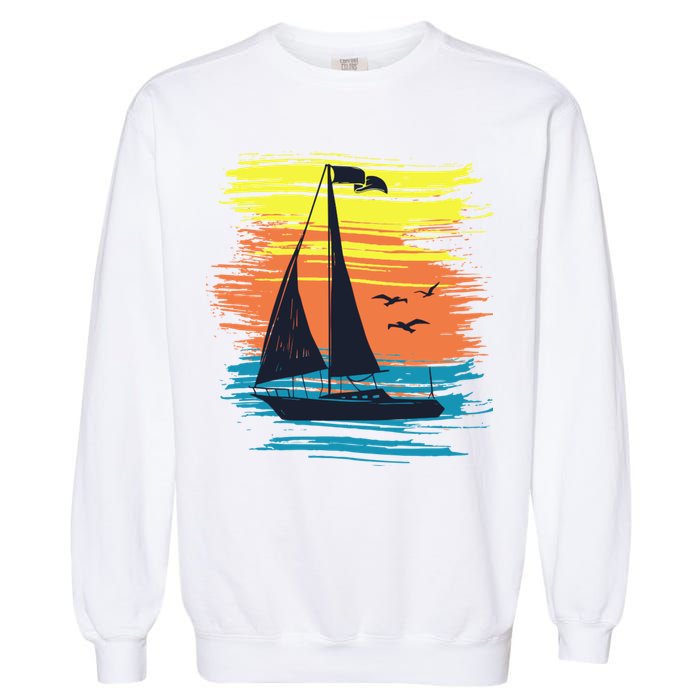 Retro Sail Boat Sailing Graphic Garment-Dyed Sweatshirt