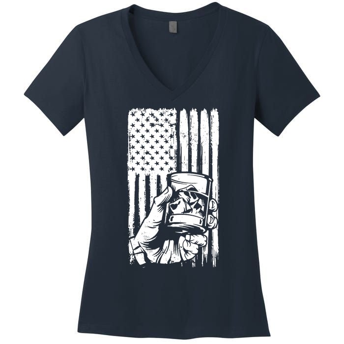 Retro Scotch Bourbon Whisky 4th Of July Women's V-Neck T-Shirt