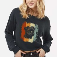 Retro Style Brussels Griffon Dog Cropped Pullover Crew