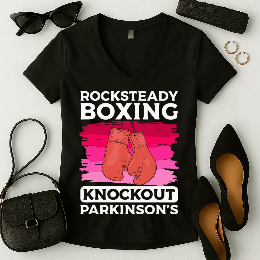 Rock Steady Boxing Knock Out ParkinsonS Awareness Women's V-Neck T-Shirt
