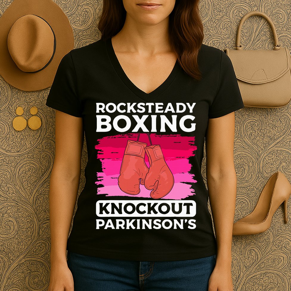 Rock Steady Boxing Knock Out ParkinsonS Awareness Women's V-Neck T-Shirt