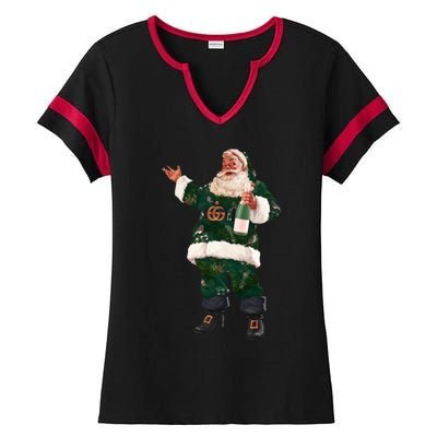 Retro Santa Claus Champagne Christmas Ing Party Xmas Gift Ladies Halftime Notch Neck Tee