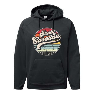 Retro South Carolina Home State Cool 70s Style Sunset Performance Fleece Hoodie