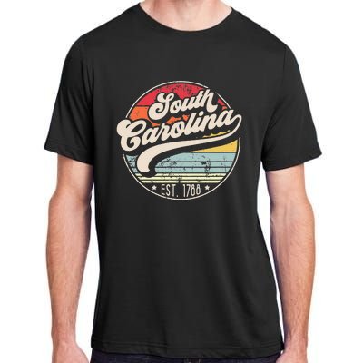 Retro South Carolina Home State Cool 70s Style Sunset Adult ChromaSoft Performance T-Shirt