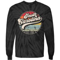 Retro South Carolina Home State Cool 70s Style Sunset Tie-Dye Long Sleeve Shirt