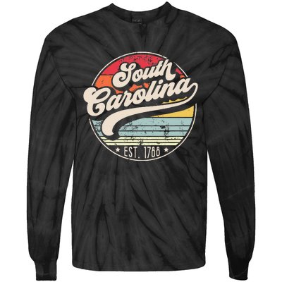 Retro South Carolina Home State Cool 70s Style Sunset Tie-Dye Long Sleeve Shirt