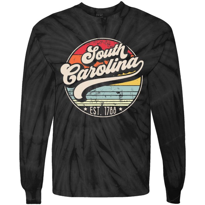 Retro South Carolina Home State Cool 70s Style Sunset Tie-Dye Long Sleeve Shirt