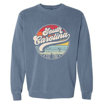 Retro South Carolina Home State Cool 70s Style Sunset Garment-Dyed Sweatshirt