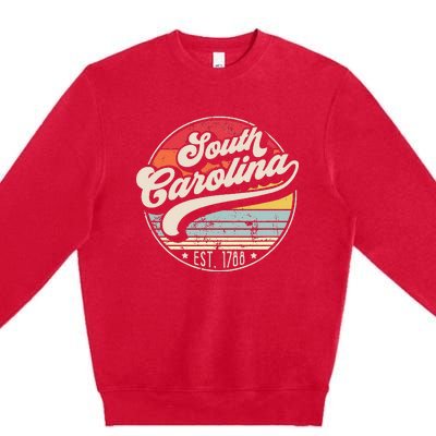 Retro South Carolina Home State Cool 70s Style Sunset Premium Crewneck Sweatshirt