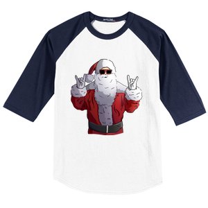 Rock Santa Claus Christmas Cute Gift Baseball Sleeve Shirt