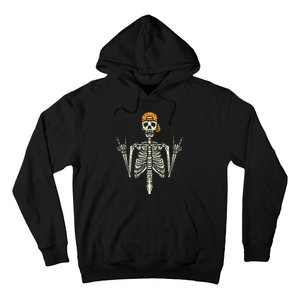 Rocker Skeleton Cap Skater Cool Halloween Punk Rock Hoodie