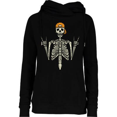 Rocker Skeleton Cap Skater Cool Halloween Punk Rock Womens Funnel Neck Pullover Hood