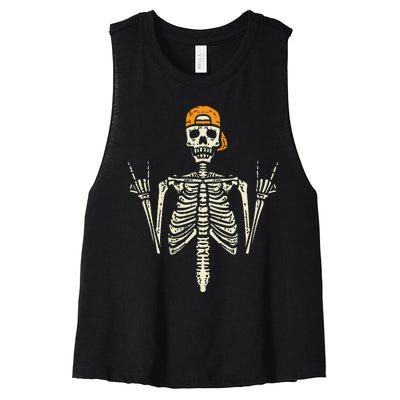 Rocker Skeleton Cap Skater Cool Halloween Punk Rock Women's Racerback Cropped Tank