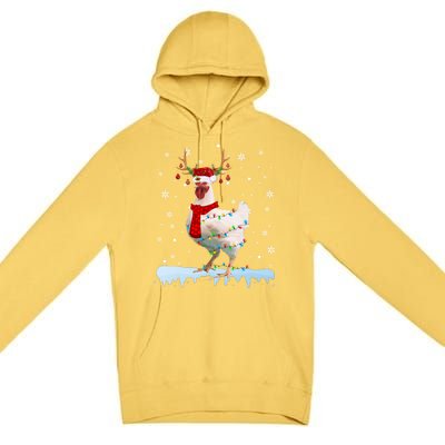 Reindeer Santa Chicken Christmas Lights Meaningful Gift Premium Pullover Hoodie