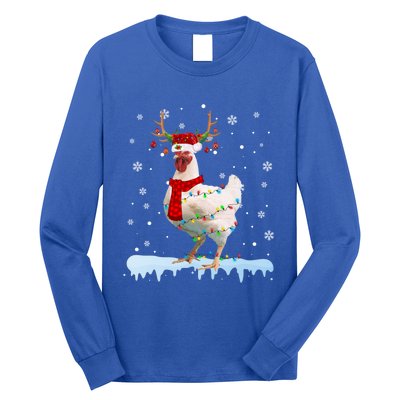 Reindeer Santa Chicken Christmas Lights Meaningful Gift Long Sleeve Shirt