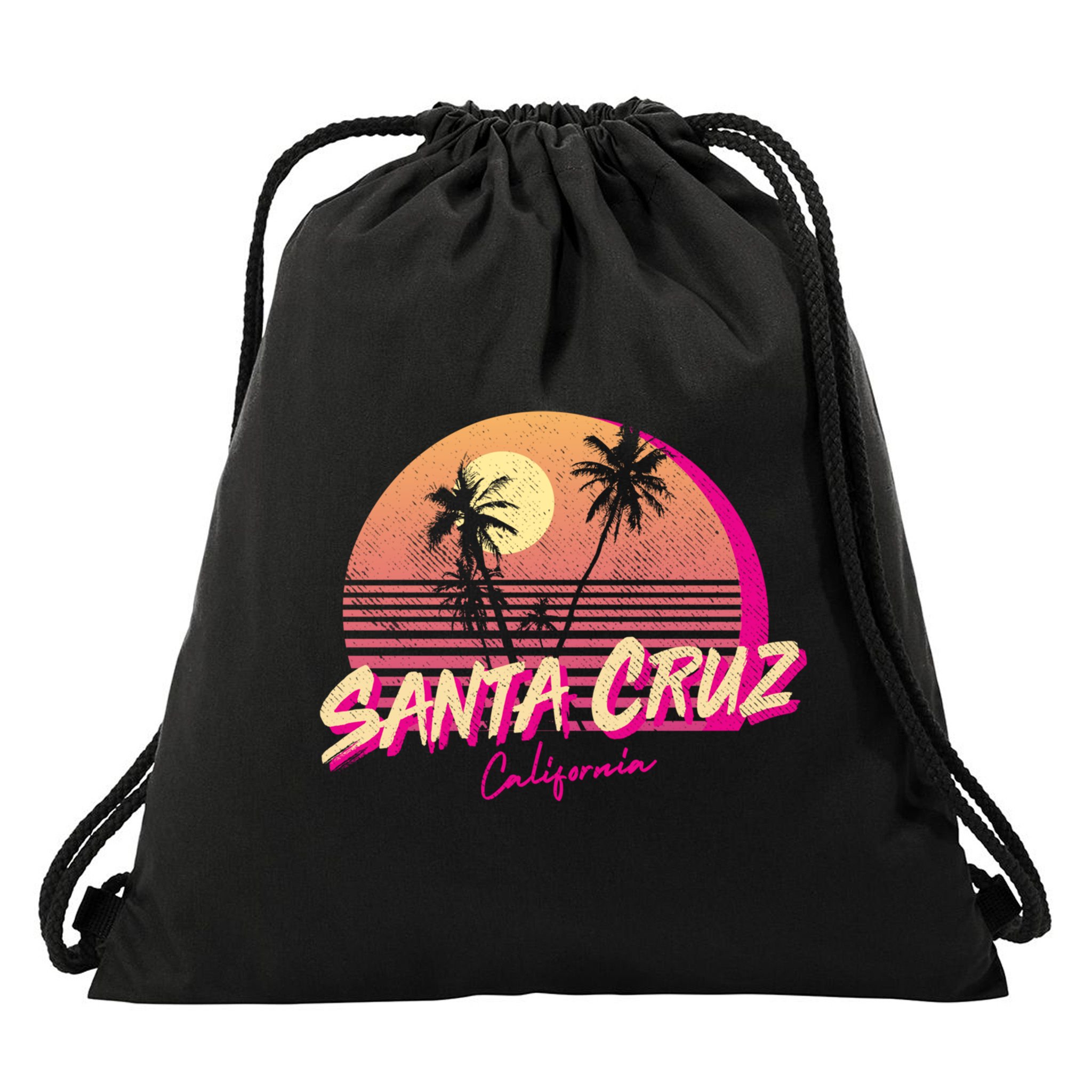 Retro Santa Cruz California Beach Sunset Gift Drawstring Bag