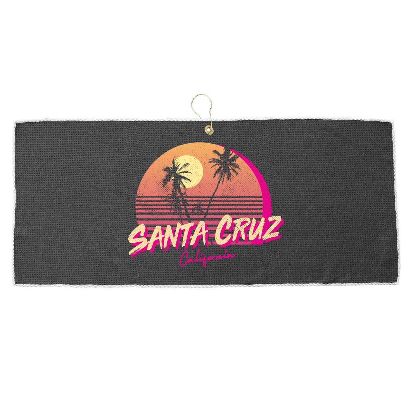 Retro Santa Cruz California Beach Sunset Gift Large Microfiber Waffle Golf Towel