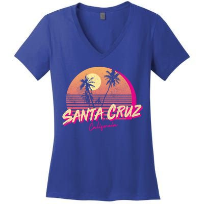 Retro Santa Cruz California Beach Sunset Gift Women's V-Neck T-Shirt