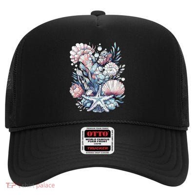 Retro Sea Creatures Starfish Marine Biology Ocean Life High Crown Mesh Back Trucker Hat