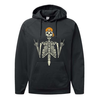 Rocker Skeleton Cap Skater Cool Halloween Punk Rock Performance Fleece Hoodie