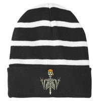 Rocker Skeleton Cap Skater Cool Halloween Punk Rock Striped Beanie with Solid Band