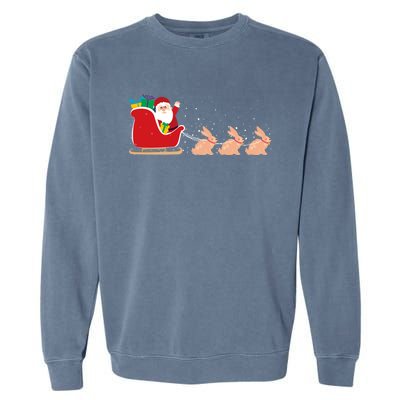 Rabbit Santa Christmas Sleigh Funny Rabbit Xmas Gift Garment-Dyed Sweatshirt