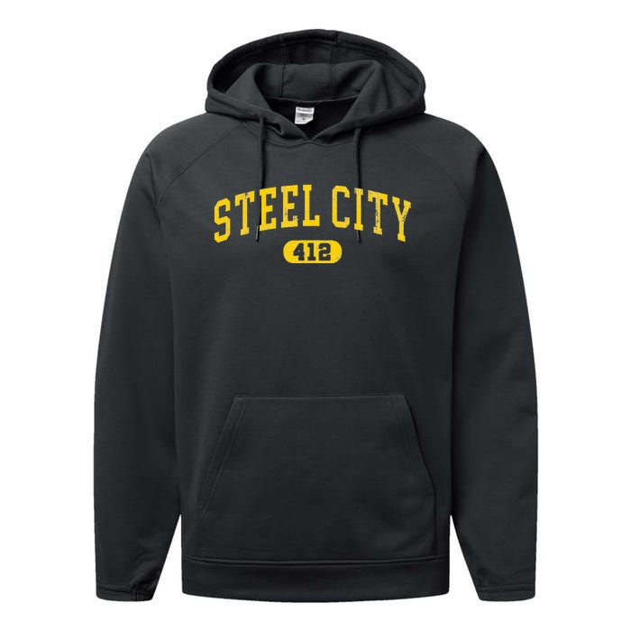 Retro Steel City Pittsburgh Pennsylvania 412 Area Code Yinz Performance Fleece Hoodie