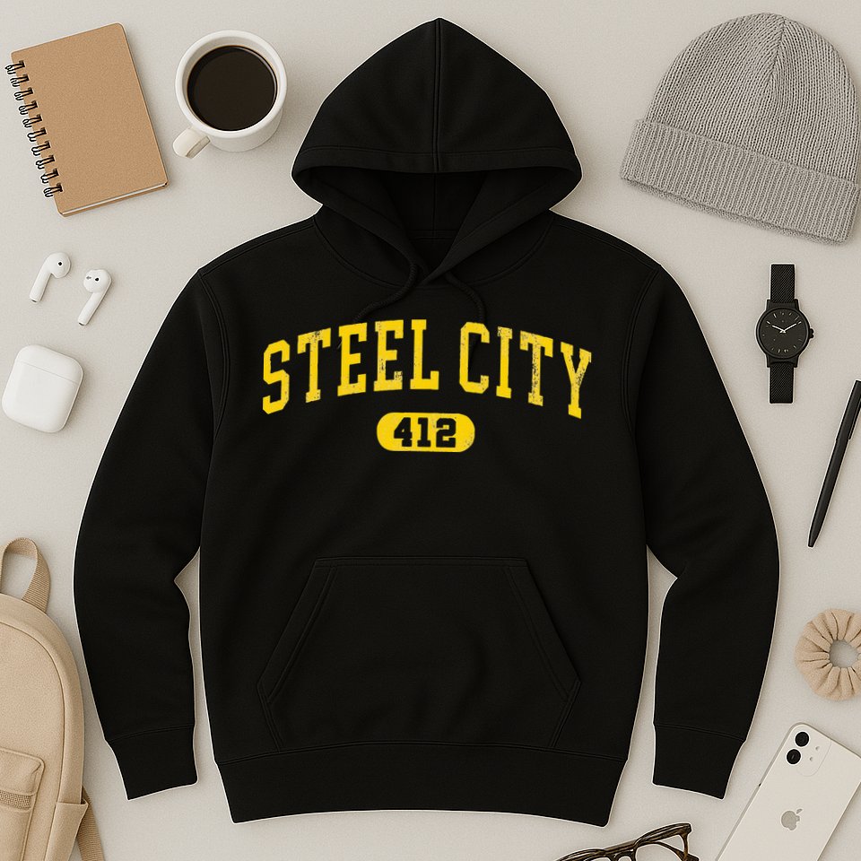 Retro Steel City Pittsburgh Pennsylvania 412 Area Code Yinz Hoodie