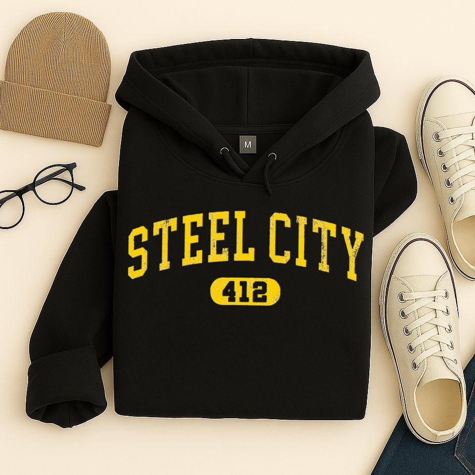 Retro Steel City Pittsburgh Pennsylvania 412 Area Code Yinz Hoodie