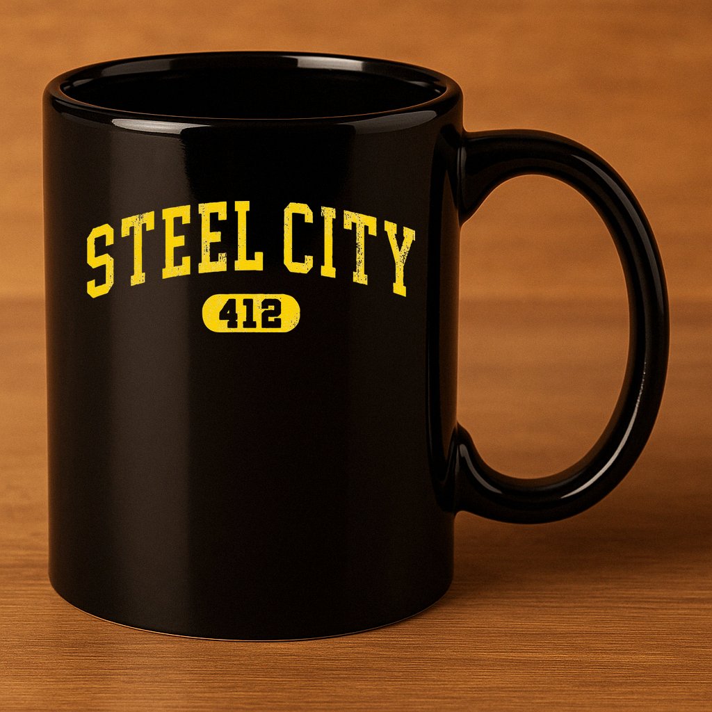 Retro Steel City Pittsburgh Pennsylvania 412 Area Code Yinz 11oz C Handle Ceramic Mug