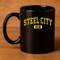 Retro Steel City Pittsburgh Pennsylvania 412 Area Code Yinz 11oz C Handle Ceramic Mug