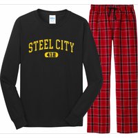 Retro Steel City Pittsburgh Pennsylvania 412 Area Code Yinz Long Sleeve Pajama Set