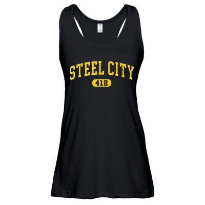 Retro Steel City Pittsburgh Pennsylvania 412 Area Code Yinz Ladies Essential Flowy Tank
