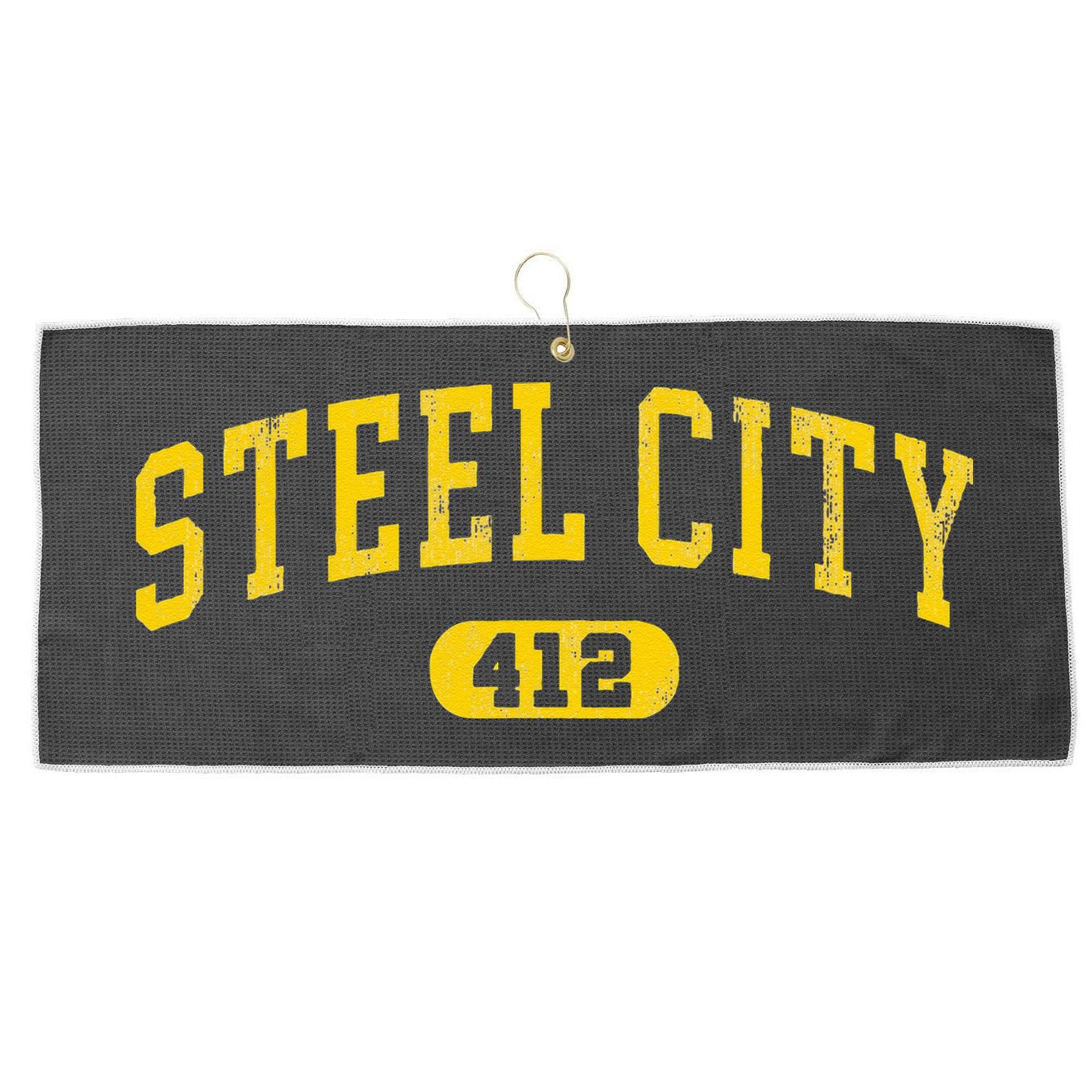 Retro Steel City Pittsburgh Pennsylvania 412 Area Code Yinz Large Microfiber Waffle Golf Towel