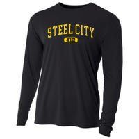 Retro Steel City Pittsburgh Pennsylvania 412 Area Code Yinz Cooling Performance Long Sleeve Crew