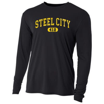 Retro Steel City Pittsburgh Pennsylvania 412 Area Code Yinz Cooling Performance Long Sleeve Crew