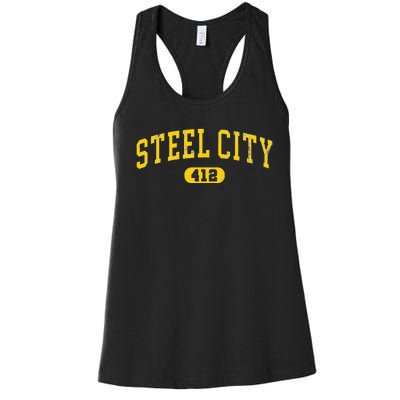 Retro Steel City Pittsburgh Pennsylvania 412 Area Code Yinz Women's Racerback Tank