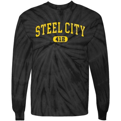 Retro Steel City Pittsburgh Pennsylvania 412 Area Code Yinz Tie-Dye Long Sleeve Shirt