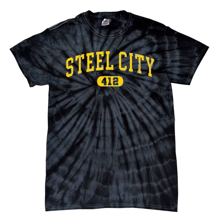 Retro Steel City Pittsburgh Pennsylvania 412 Area Code Yinz Tie-Dye T-Shirt