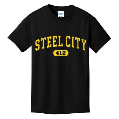Retro Steel City Pittsburgh Pennsylvania 412 Area Code Yinz Kids T-Shirt