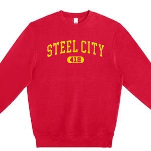 Retro Steel City Pittsburgh Pennsylvania 412 Area Code Yinz Premium Crewneck Sweatshirt