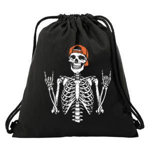 Rocker Skeleton Cap Skater Halloween Rock Drawstring Bag