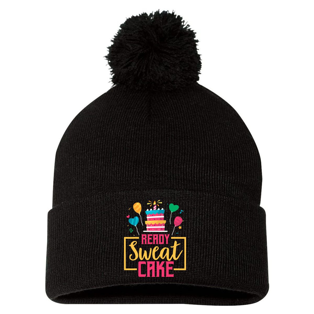 Ready Sweat Cake Wo Gym Fitness Workout Birthday Gift Pom Pom 12in Knit Beanie