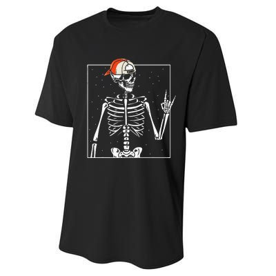 Rocker Skeleton Cap Skater Cool Halloween Punk Performance Sprint T-Shirt