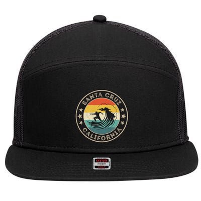 Retro Santa Cruz California Surfing Santa Cruz 7 Panel Mesh Trucker Snapback Hat