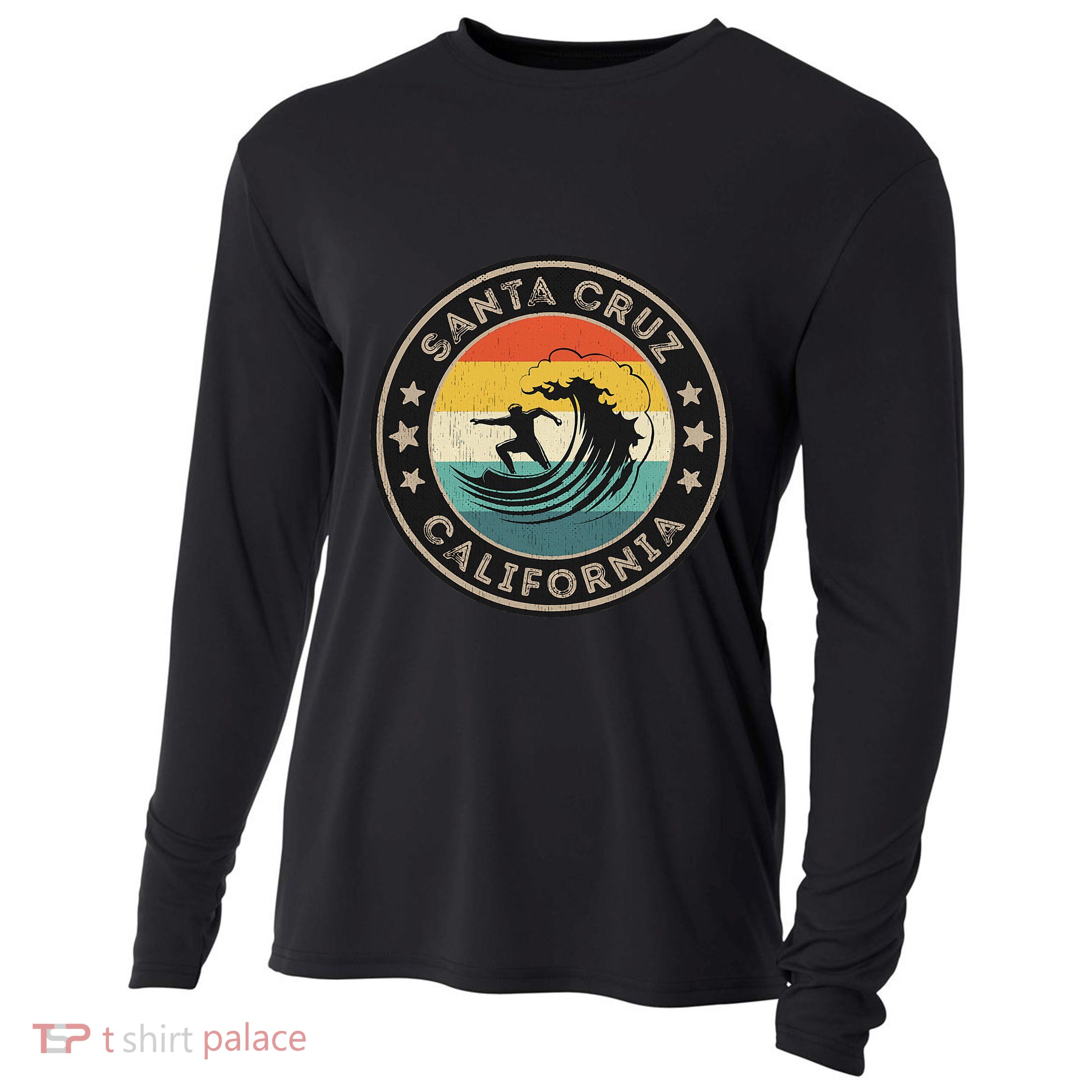 Retro Santa Cruz California Surfing Santa Cruz Cooling Performance Long Sleeve Crew