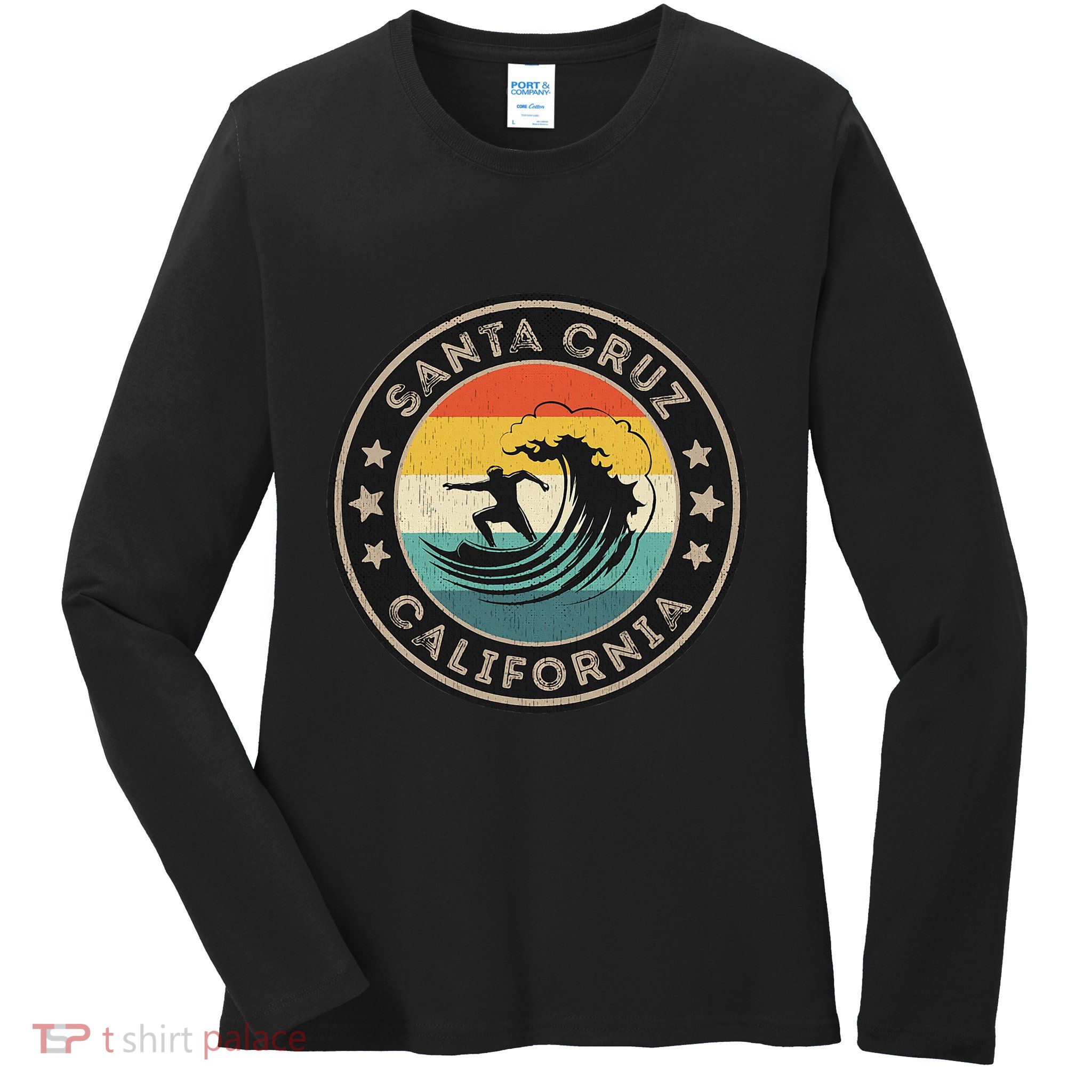 Retro Santa Cruz California Surfing Santa Cruz Ladies Long Sleeve Shirt