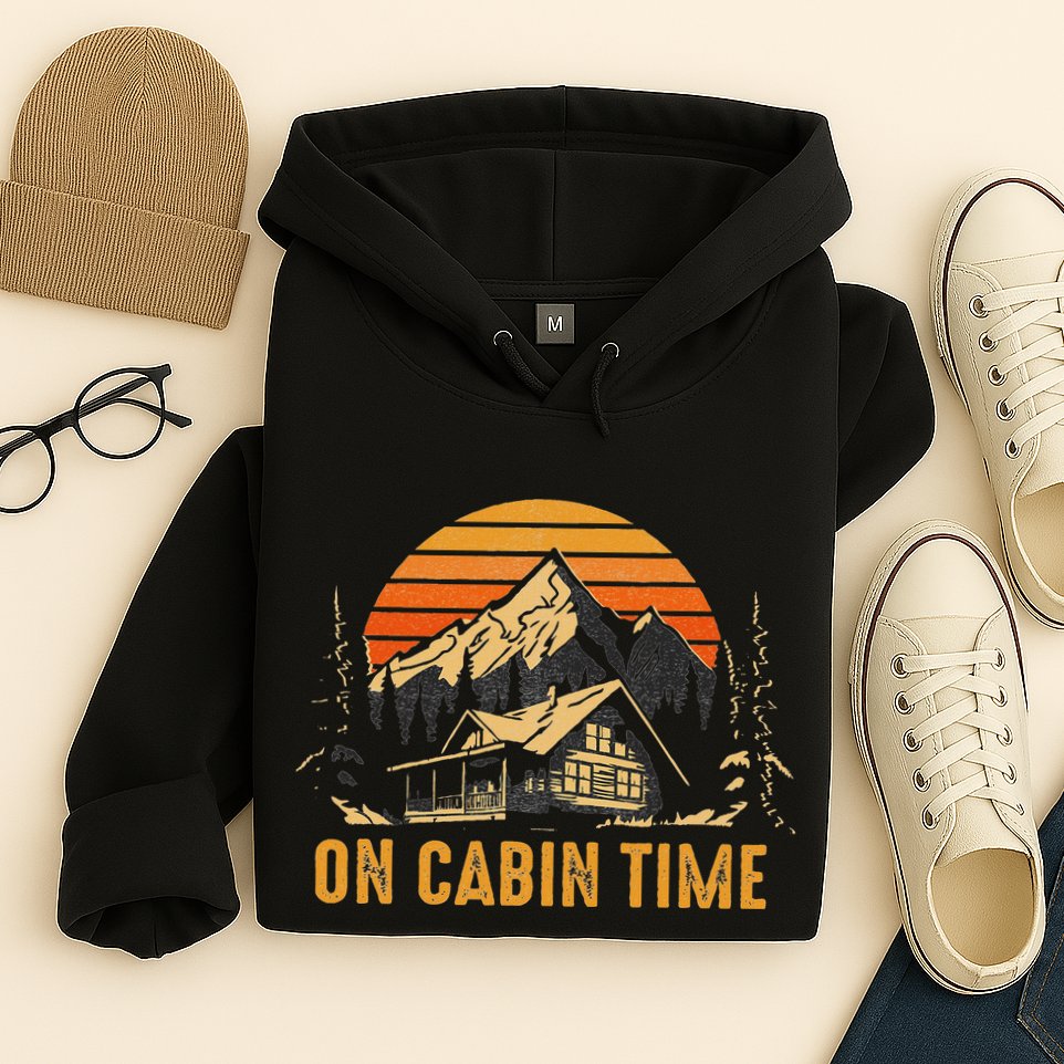 Retro Sunset Cabin Life Camping On Cabin Time Outdoor Hoodie