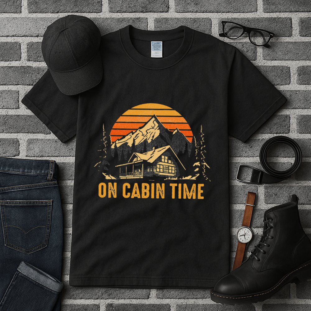 Retro Sunset Cabin Life Camping On Cabin Time Outdoor Tall T-Shirt
