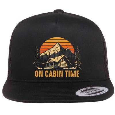 Retro Sunset Cabin Life Camping On Cabin Time Outdoor Flatbill Hat